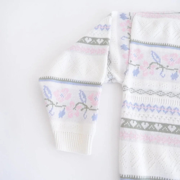 Vintage Grace Cream with Pink  Floral Half Button Down Sweater - Picture 9 of 13